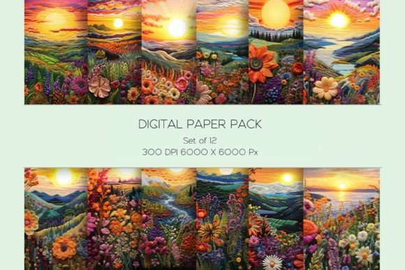 Floral Landscape Embroidery Paper Set