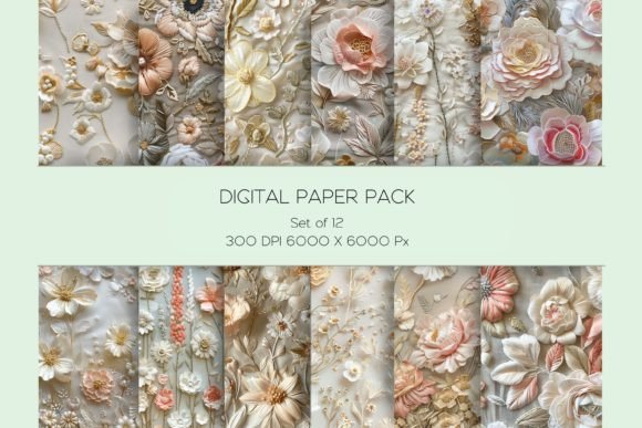 Muted Pastel Floral Embroidery Paper Set
